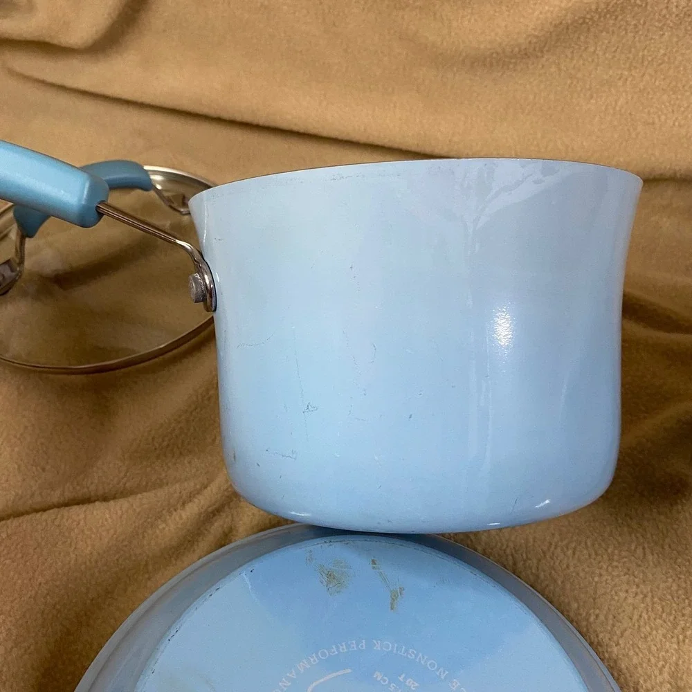 Rachael Ray Cookware Set 8pc Sky Blue Nonstick Porcelain Enamel Kitchen Pots GUC